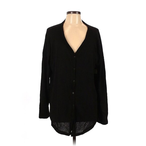 Gibson Black Waffle Knit Oversized Cardigan Sweater - Picture 1 of 2